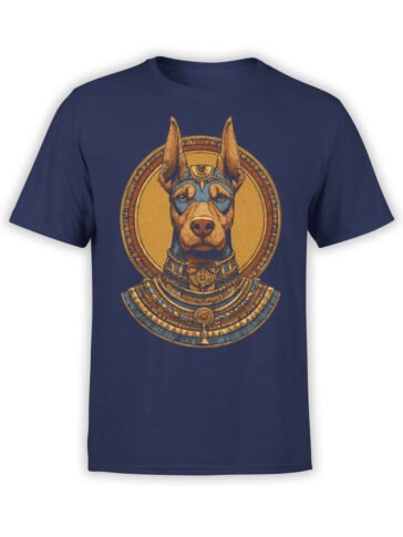 Full view of Anubark T-Shirt showing Doberman in regal Egyptian attire against golden circle