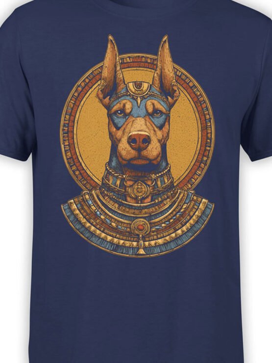 Close-up of the detailed Doberman deity design with ancient patterns