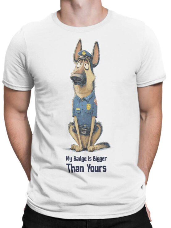 Badge Alpha T-Shirt worn on male model featuring funny police dog print