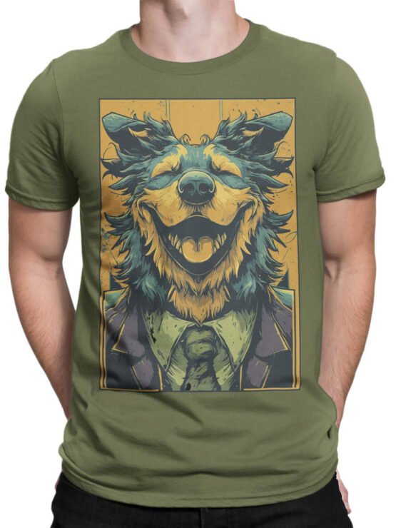 Male model in Happy CEO T-Shirt - canine charm meets office chaos