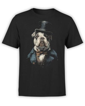 Full view of Sir Barksworth T-Shirt in black, featuring bulldog in formal vintage clothing