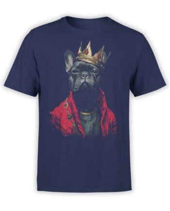 Full view of Crown Hound T-Shirt in navy, featuring French Bulldog in crown and robe