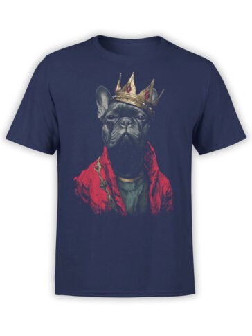 Full view of Crown Hound T-Shirt in navy, featuring French Bulldog in crown and robe