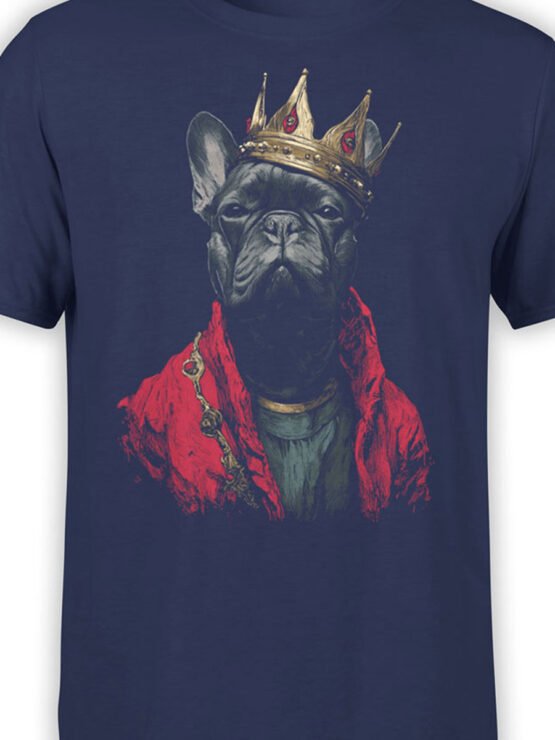 Close-up of majestic bulldog face with gold crown and red royal details