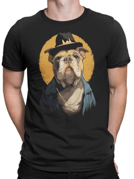 Unisex shirt on male torso with Boss Bulldog design centered, styled with casual streetwear