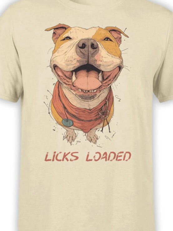 Close-up of Licks Loaded artwork showing happy pitbull face with scarf and joyful expression
