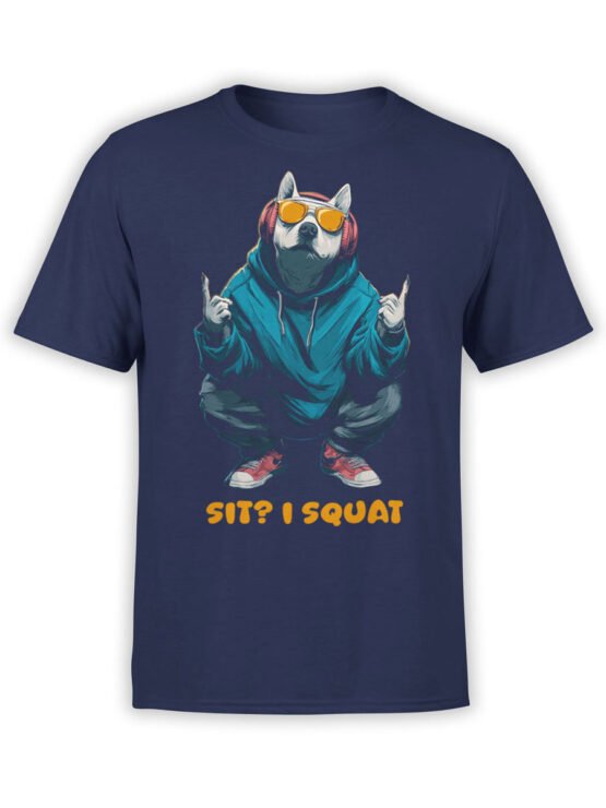 T-shirt flat lay featuring the Alpha Squat bulldog design with hoodie, shades, and bold Sit I Squat slogan.