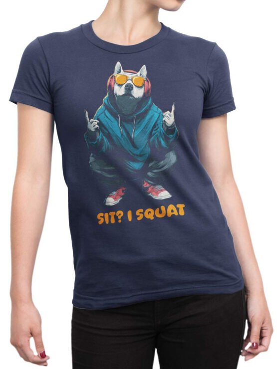 Tee on female torso featuring Alpha Squat bulldog design with hoodie and street style details.