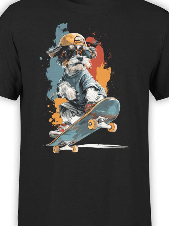 Close-up of Pup Shredder design showing dog with cap, shades, and skateboard.