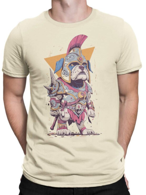 Tee on male torso featuring Gladiator Paws bulldog gladiator design.