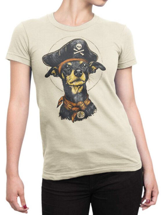 Tee on female torso styled with Captain Barkbeard nautical fantasy design.