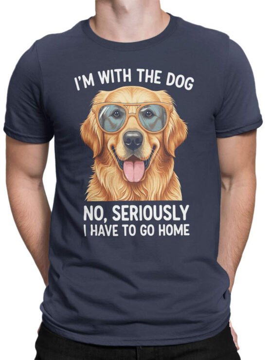 T-shirt on a male torso with Dog Excuse design featuring golden retriever artwork