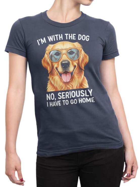 T-shirt on a female torso showcasing the funny dog excuse message with retriever