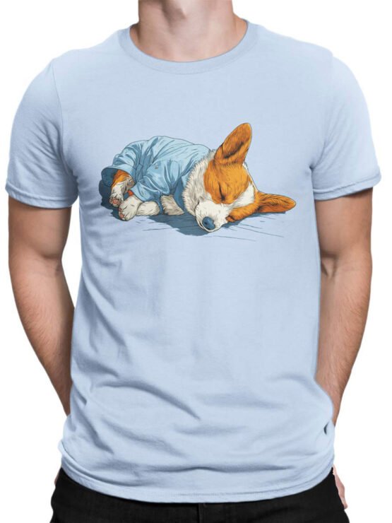 T-shirt on a male torso with Pajama Corgi cartoon dog in pajamas design