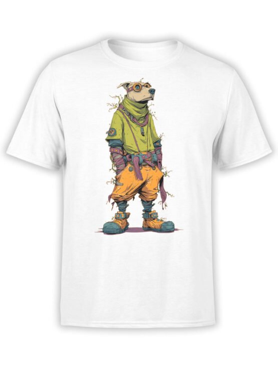 T-shirt full view in white featuring Street Pup graphic of dog in streetwear
