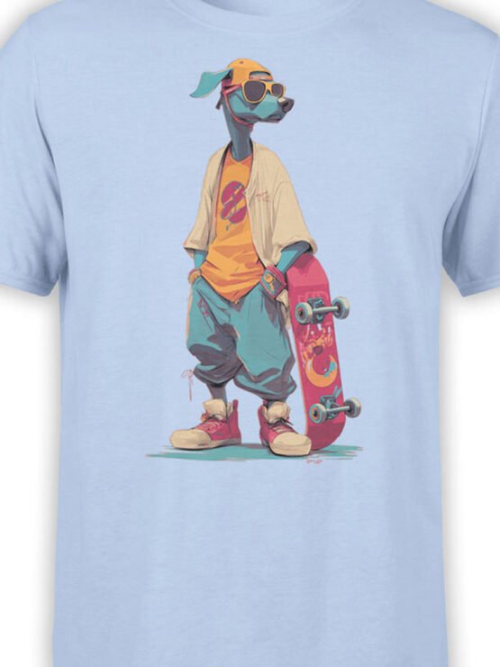 Close-up of Skater Doggo design with blue dog, shades, and skateboard
