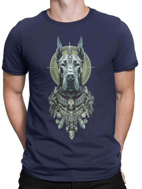 Unisex shirt on male torso featuring Guardian Hound majestic dog artwork