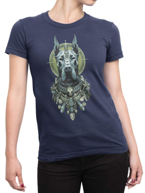 Unisex tee on female torso with Guardian Hound celestial Great Dane illustration
