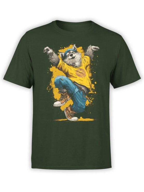 T-shirt full view in forest green featuring Breakdance Pup dancing dog graphic