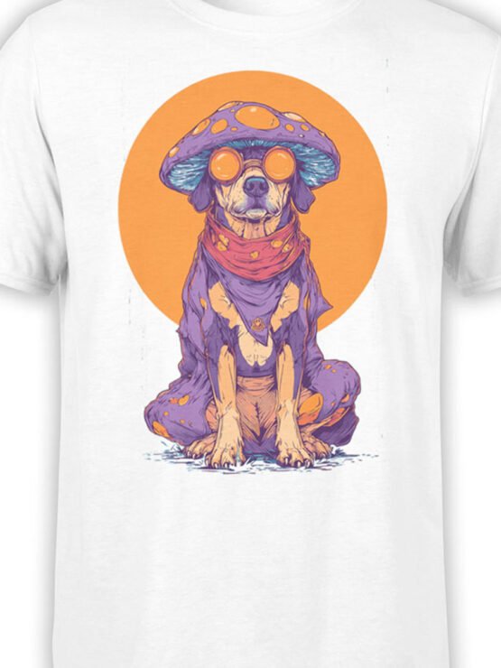 Close-up of mushroom dog design with funky glasses and scarf