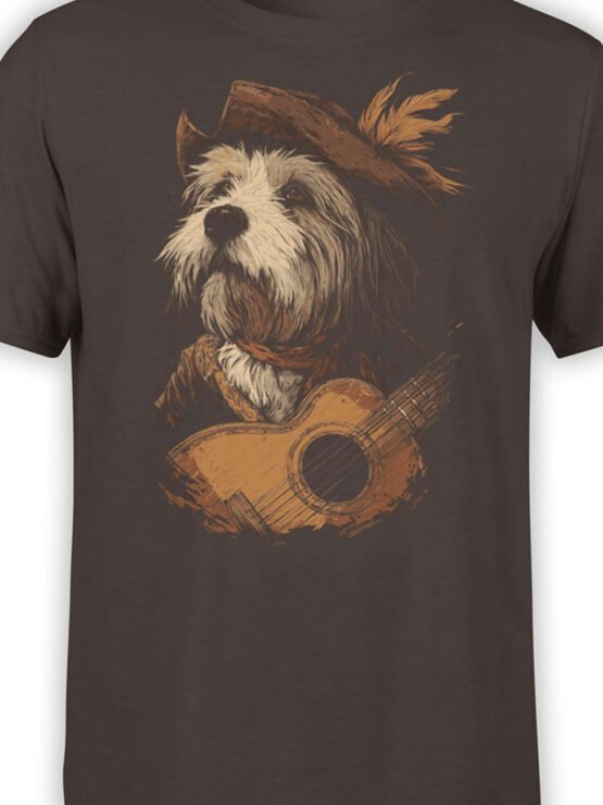 Close-up of musical dog bard artwork with vintage details