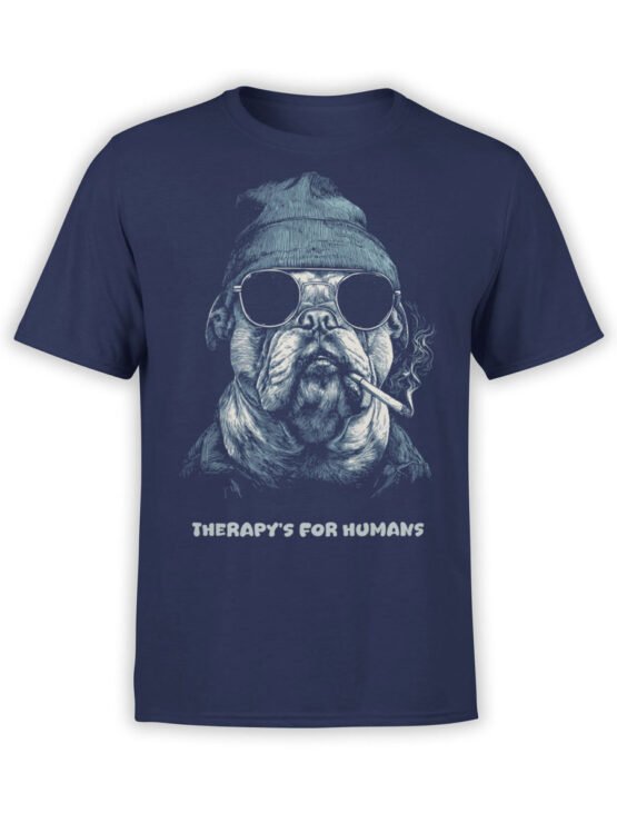 T-shirt featuring cool bulldog in shades and beanie on navy fabric