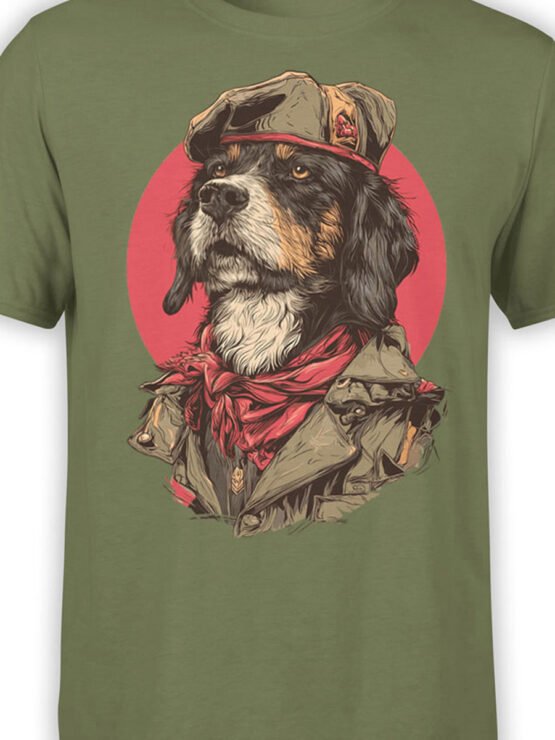 Close-up of serious dog in cap and red scarf artwork