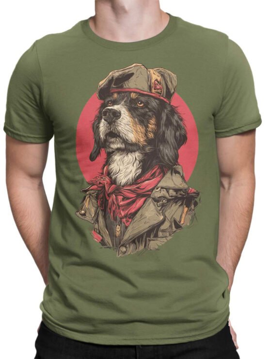 Unisex shirt on male torso with Comrade Pup bold design