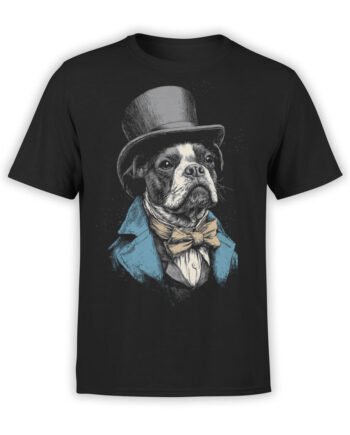 T-shirt featuring Sir Barkington design, a formal dog in top hat and bow tie on black fabric.