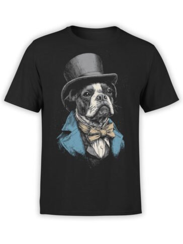 T-shirt featuring Sir Barkington design, a formal dog in top hat and bow tie on black fabric.