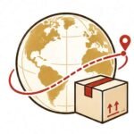 Worldwide shipping icon with globe and package