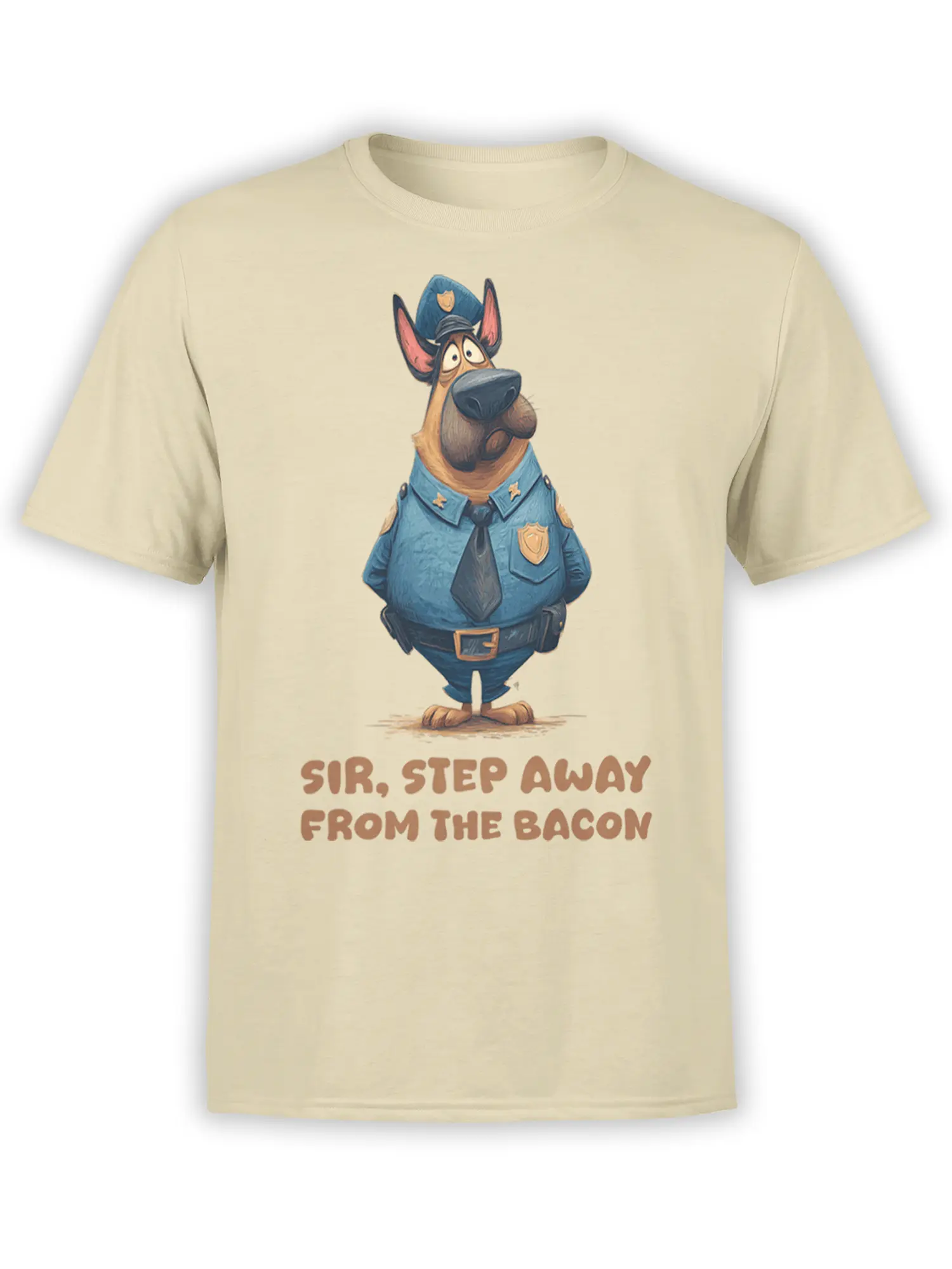 Bacon Patrol Dog T-Shirt front view on a white background