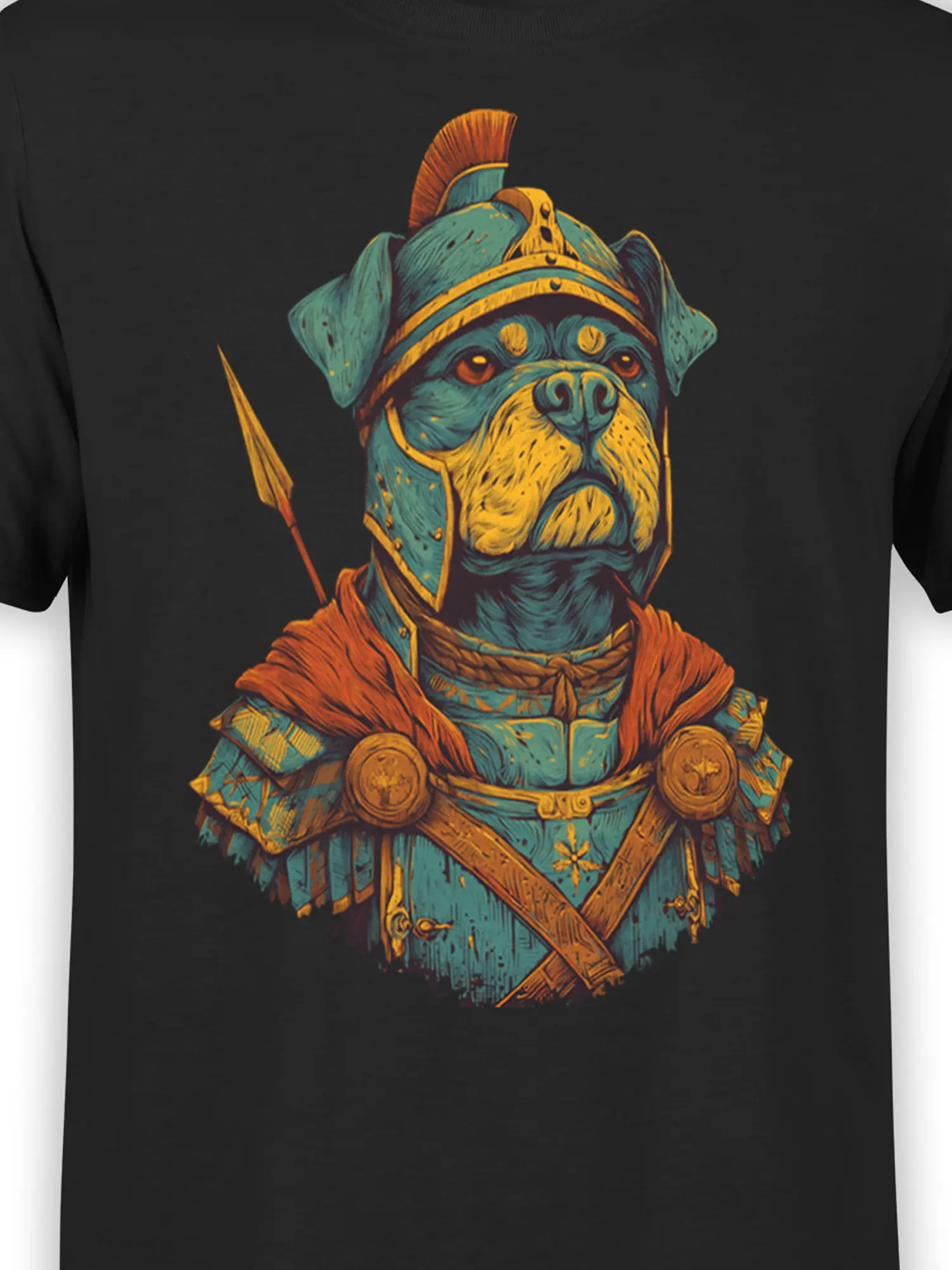 Close-up view of the Veni Vidi Woof Dog Warrior design