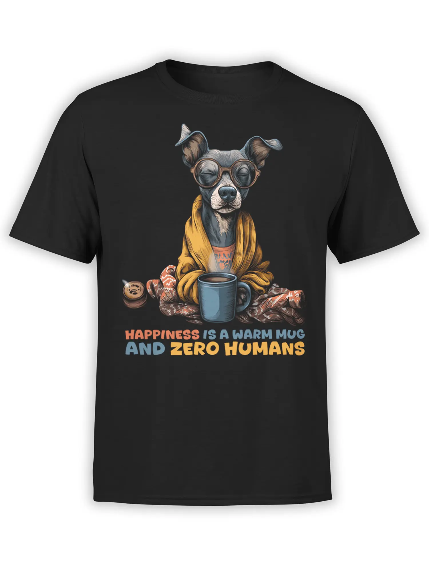 Zero Humans Dog Coffee T-Shirt front view on a white background