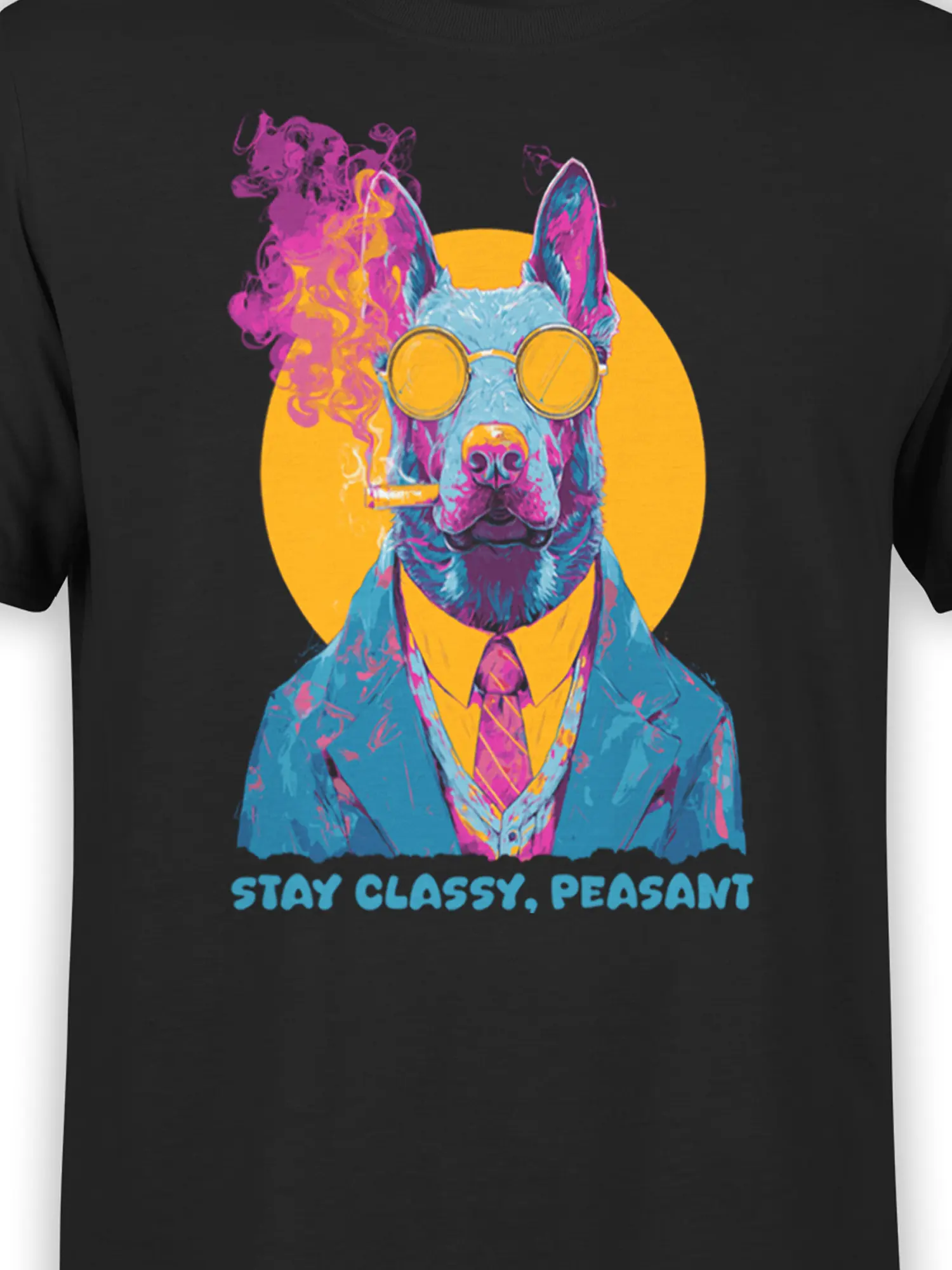 Close-up view of the Classy Peasant Dog T-Shirt design