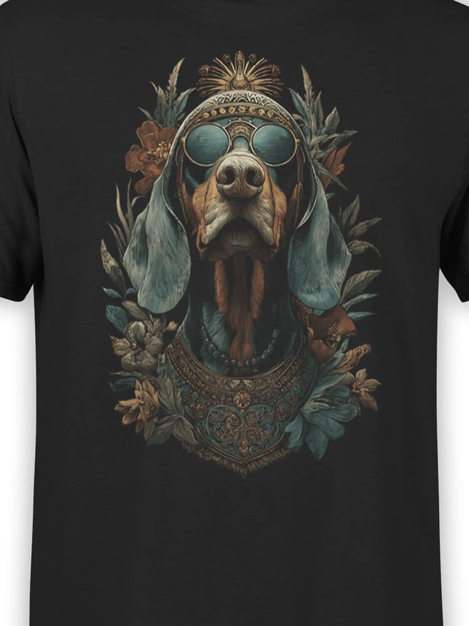Close-up view of the Regal Hound Dog T-Shirt design