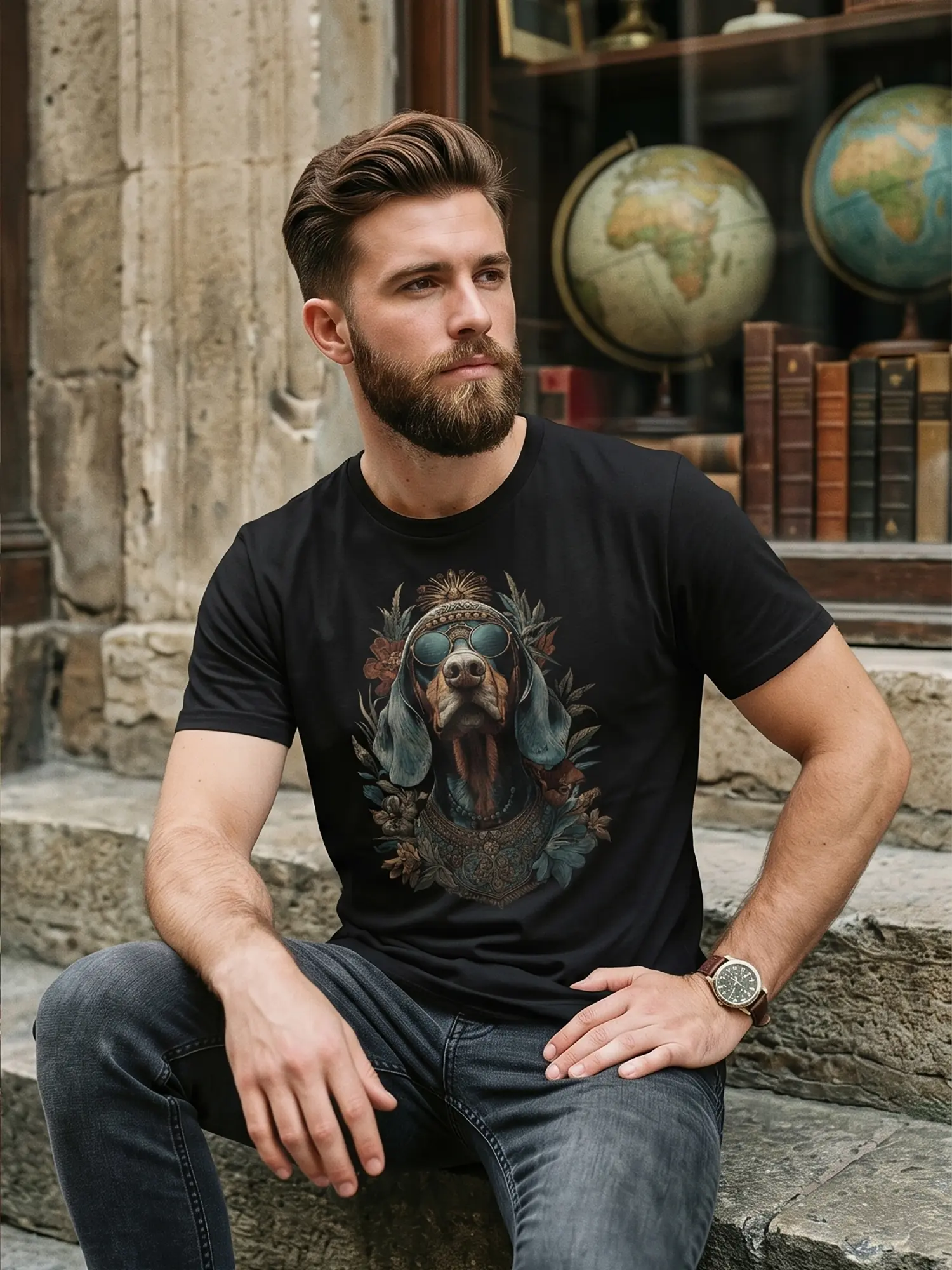 Man wearing the Regal Hound Dog T-Shirt in a relaxed pose