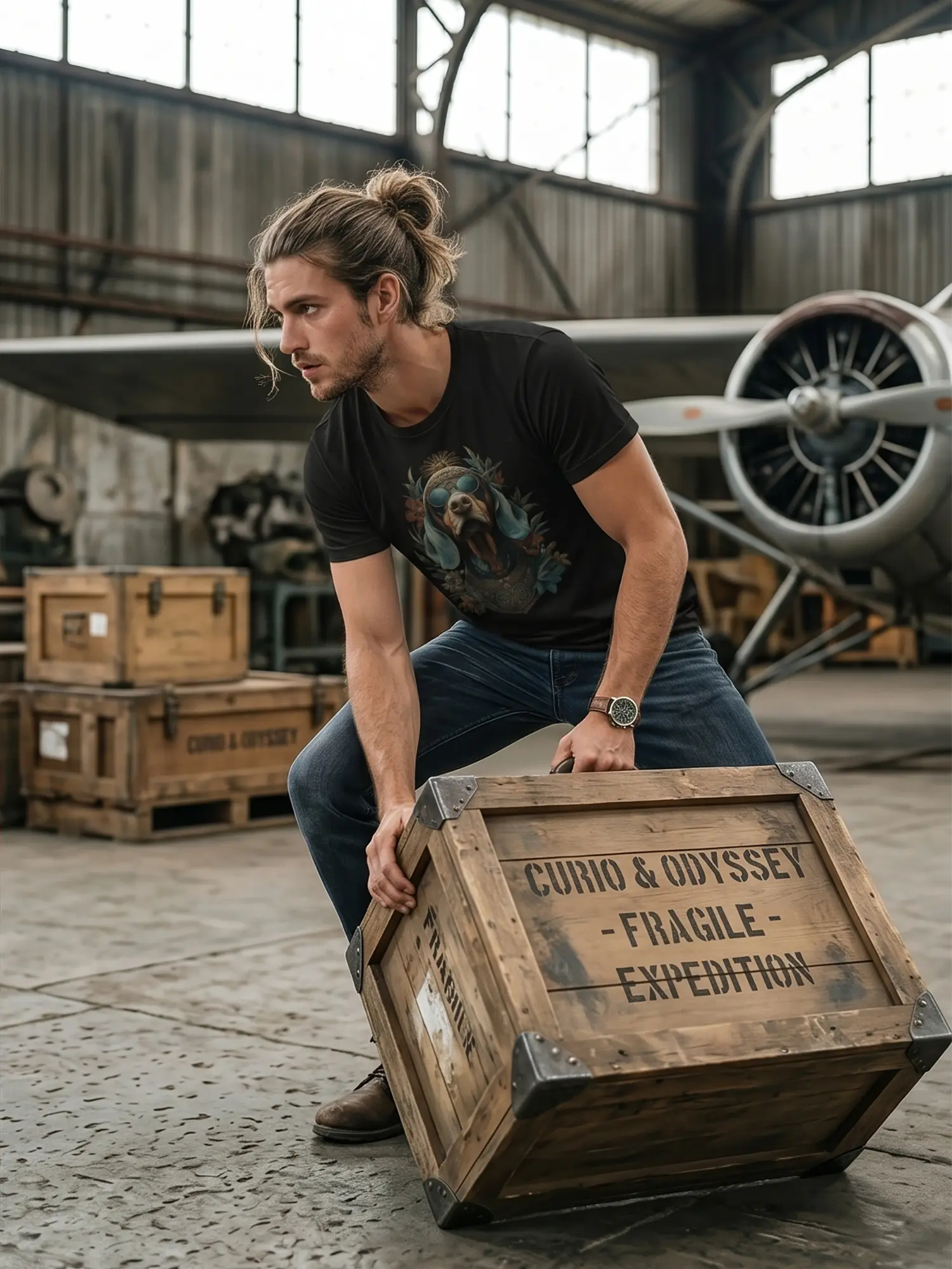 Man wearing the Regal Hound Dog T-Shirt in a dynamic pose