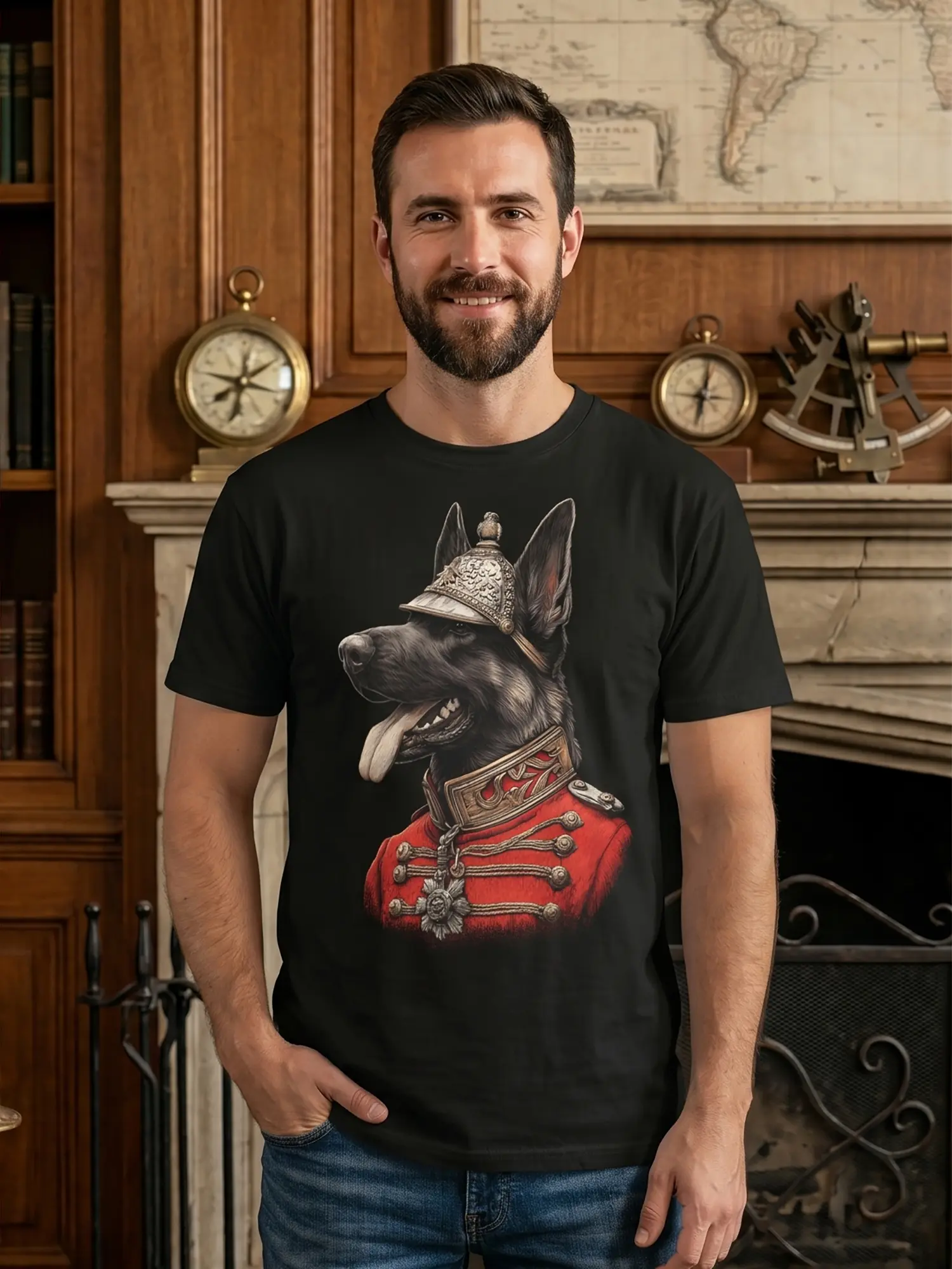 Man wearing the Imperial Shepherd Dog T-Shirt in a relaxed pose