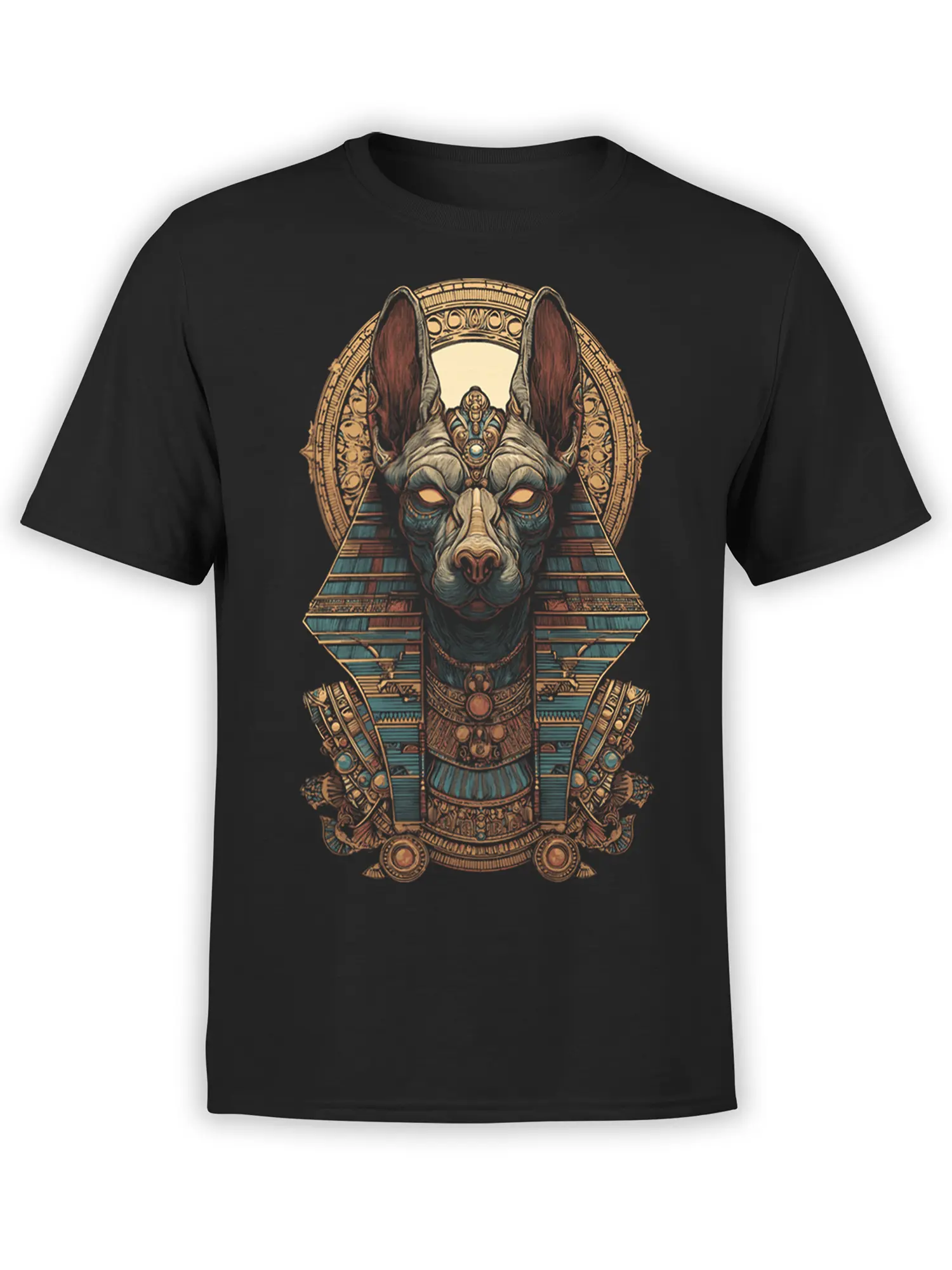 Anubis Pharaoh Dog T-Shirt front view on a white background
