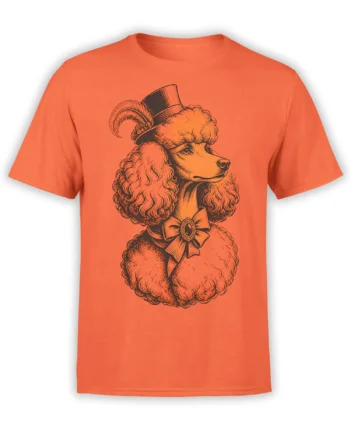 Dapper poodle wearing a top hat and bow tie on a coral dog graphic T-shirt