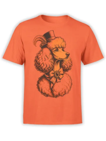 Dapper poodle wearing a top hat and bow tie on a coral dog graphic T-shirt
