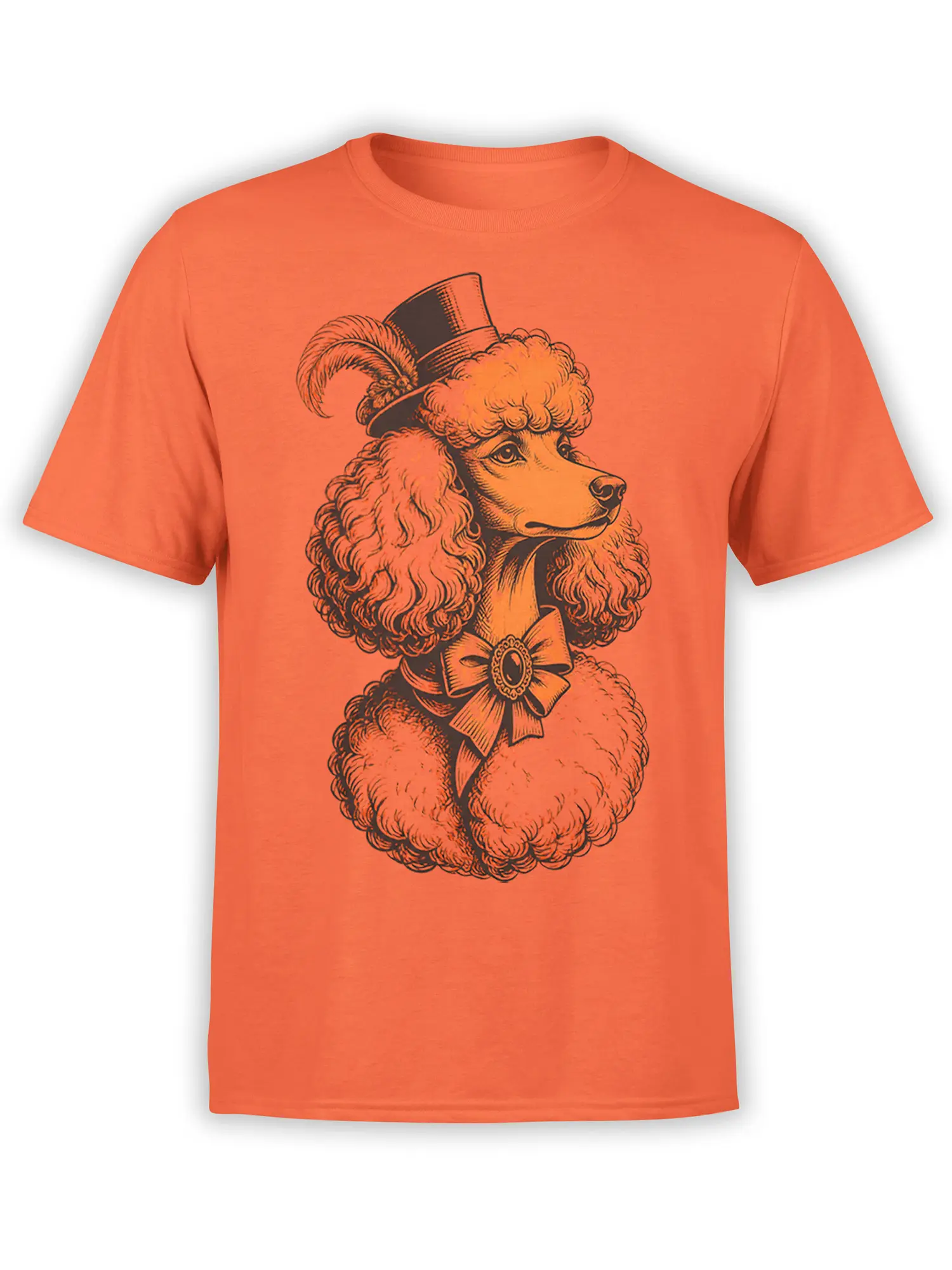 Dapper poodle wearing a top hat and bow tie on a coral dog graphic T-shirt