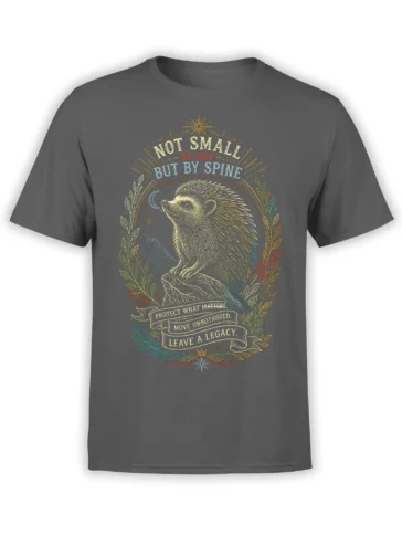 Vintage hedgehog illustration on a gray T-shirt with botanical branches and the words protect what matters