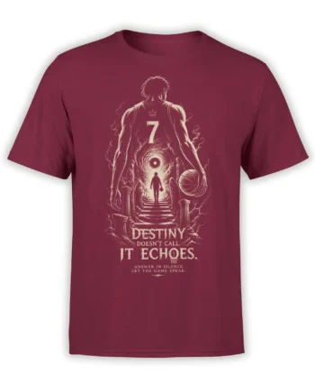 Maroon basketball T-shirt with crowned number 7 player, glowing portal, columns, and Destiny message