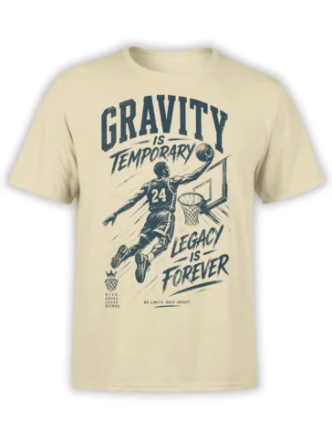 Vintage basketball player dunking graphic on a cream T-shirt with “Gravity Is Temporary” lettering