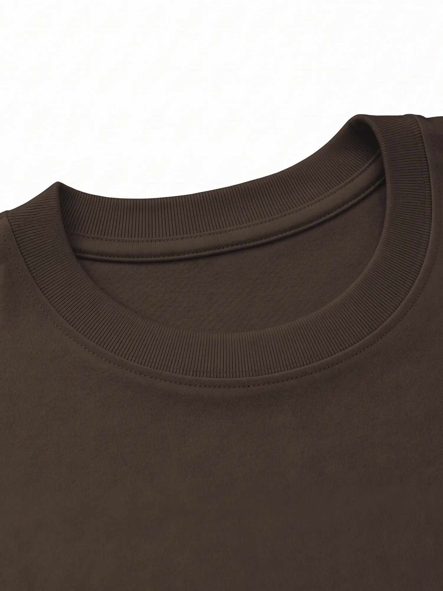 Brown cotton T-shirt collar and soft fabric in a close-up product view
