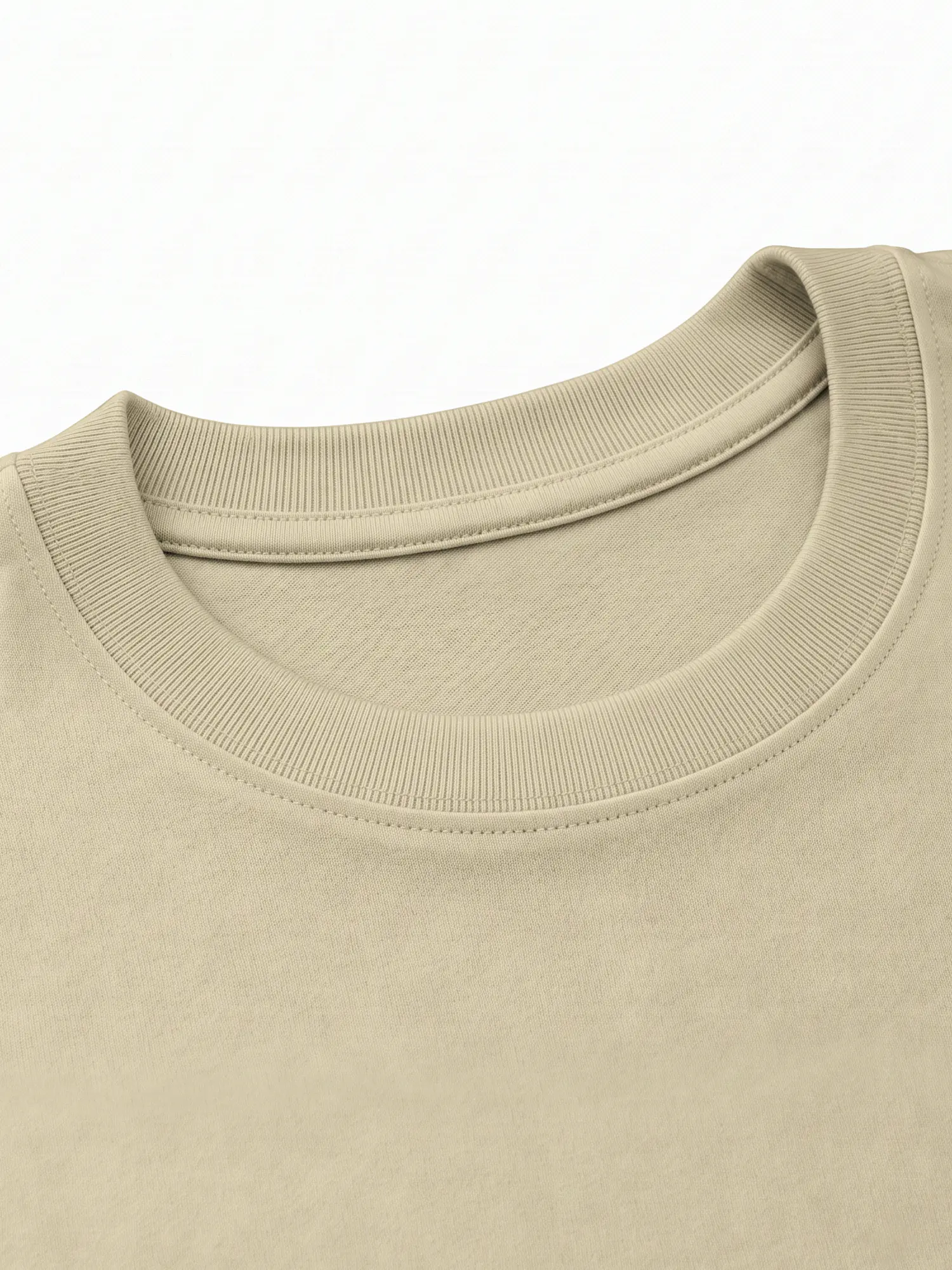 Beige cotton T-shirt collar with ribbed neckline and clean fabric detail