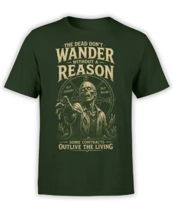 Vintage zombie reaching from a compass with gothic lettering on a green T-shirt