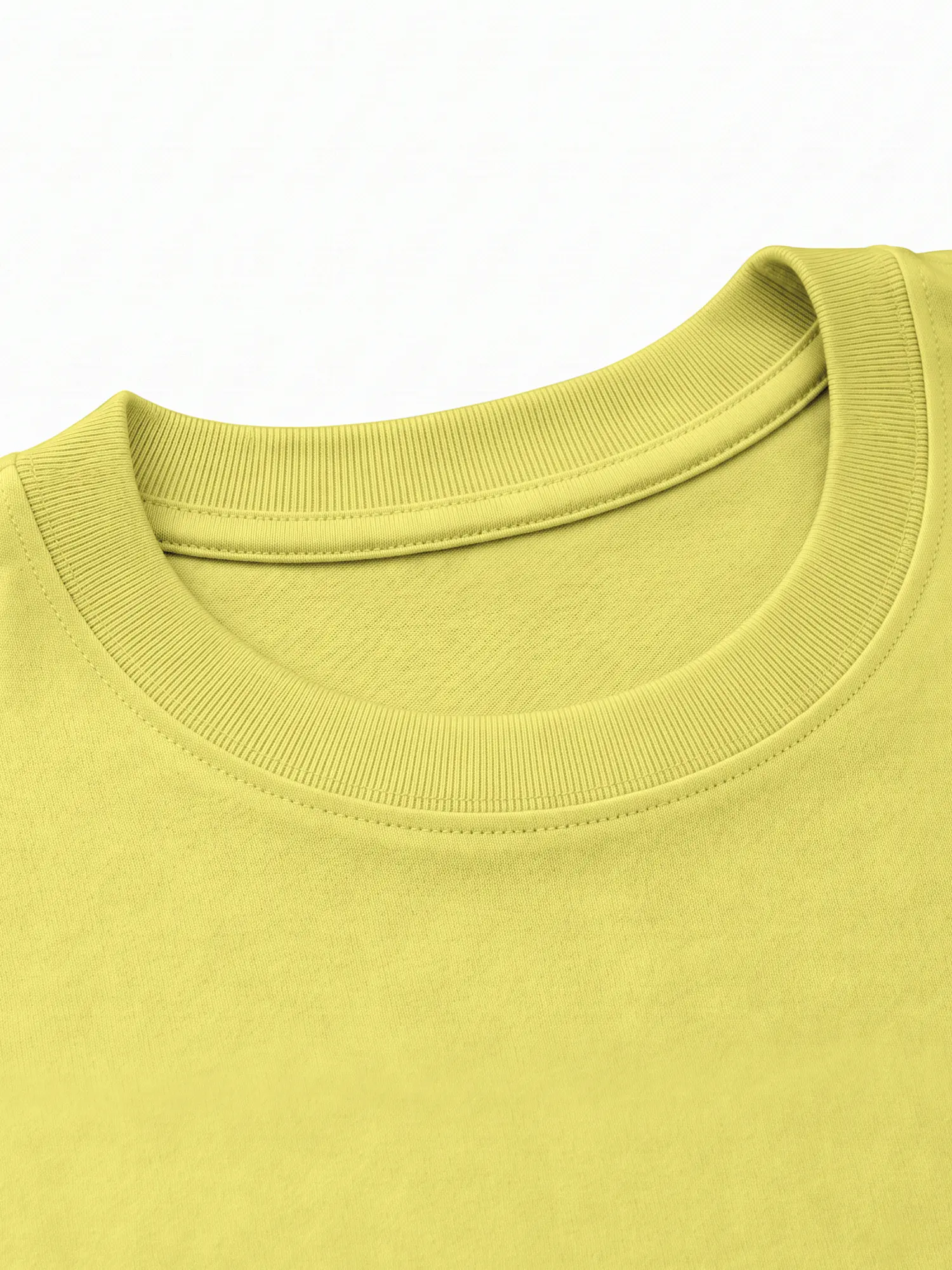 Yellow cotton T-shirt collar with ribbed neckline and clean fabric detail